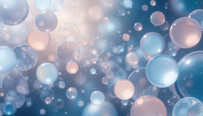 Poster - Dynamic bubbles floating in a vibrant blue background digital animation abstract art dreamy atmosphere close-up perspective fluidity concept for aesthetic appeal