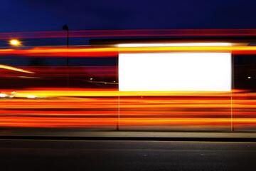 Poster - Abstract Urban Night Scene with Vibrant Light Trails and Blank Billboard