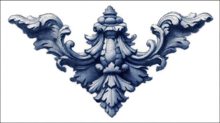 Poster - intricate blue and white symmetrical design resembling a stylized acanthus leaf motif against a whit