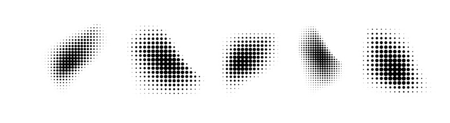 Wall Mural - Dotted halftone waves. Abstract shapes, wave effect dotted gradient. Halftone graphic dots waves. Wave dotted halftone. Vector