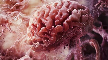 Poster - Detailed close-up of a human brain, showcasing its intricate structure and complex network of neurons.