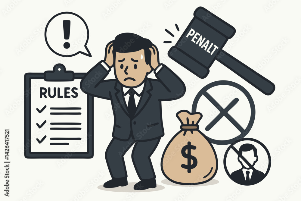 Business Compliance Crisis Vector Illustration: Stressed Businessman ...