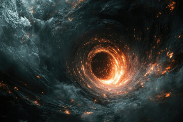 Aufkleber - Fiery cosmic vortex, swirling nebula with incandescent energy, a mesmerizing spectacle of celestial fire and dark matter.