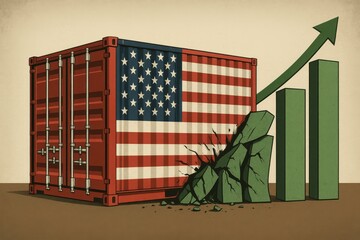 Poster - Container with Flag and Growth Chart Illustration