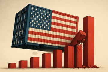 Poster - Container with American Flag Breaking Through Economic Barriers