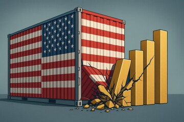 Poster - Container with American Flag and Growth Bars in Artistic Style