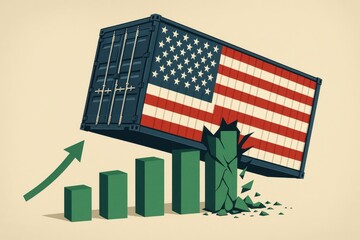 Poster - Container Explosion with Growth Bar Graph and American Flag Motif