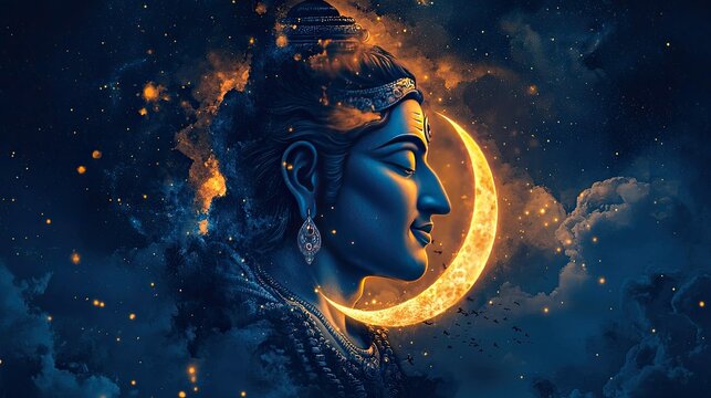 A mesmerizing Maha Shivaratri artwork featuring Lord Shiva with a trident and crescent moon