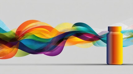Poster - Modern Pill Bottle Showcasing Vibrant Color Waves, Representing Pharmacy Care and Health Solutions in a Clean Environment