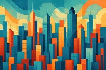 Poster - Vibrant Futuristic Urban Landscape with Abstract Geometric Shapes