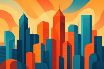 Poster - Colorful Futuristic Urban Landscape with Vibrant Building Designs