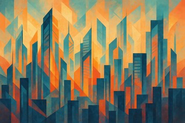 Poster - vibrant futuristic cityscape with abstract geometric design