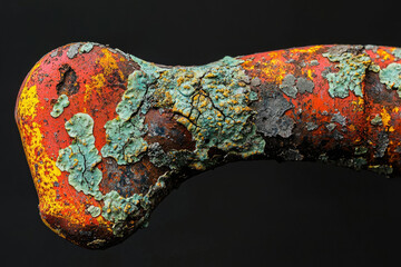 Poster - Close-up of a rusty, lichen-covered metal object, showcasing vibrant colors and textures.