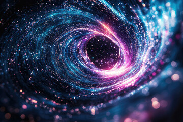 Poster - Swirling galaxy of blue and pink stardust, forming a captivating celestial vortex into a dark, unknown center.