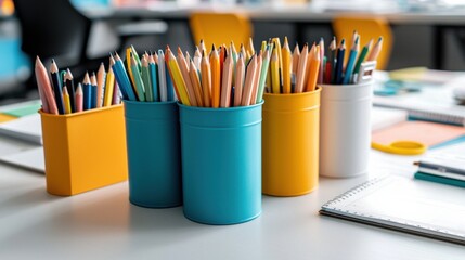 Aufkleber - A table with a bunch of pencils in different colors