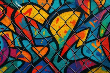 Poster - Colorful Graffiti Art on a Chain Link Fence Background