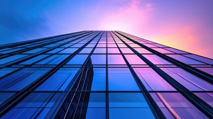Poster - A futuristic skyscraper glowing in blue and purple hues, a perfect blend of technology and architecture