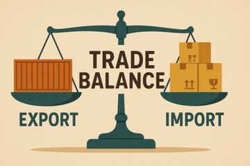 Poster - Visual Representation of Trade Balance with Export and Import Symbols
