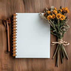 Aufkleber - A notebook with a pen and a bouquet of flowers on top of it