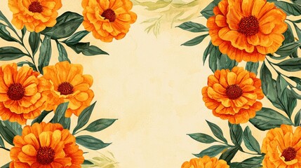 Poster - A vibrant and artistic watercolor design celebrating Gudi Padwa with marigold and leaves