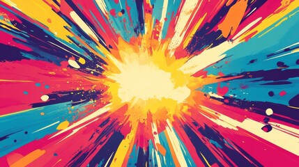 Poster - Abstract colorful explosion with radiating lines and paint splatters.