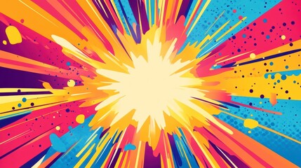 Poster - Vibrant colorful explosion background with radial lines and splatters.