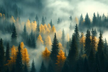 Wall Mural - morning mist in the forest