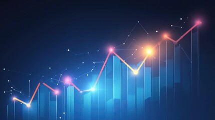 Poster - Abstract business graph rising with likes and followers icons on tech-blue background