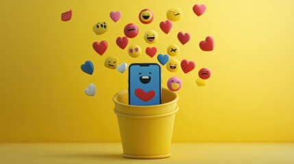 Poster - Concept art showing likes and reactions pouring from smartphone into digital funnel