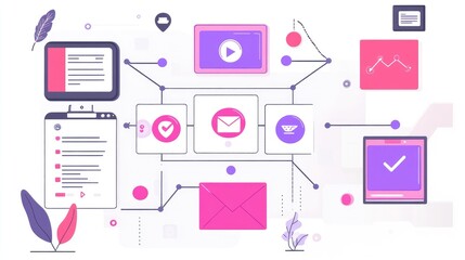 Poster - Flowchart design showing icons as stages in a digital marketing pipeline