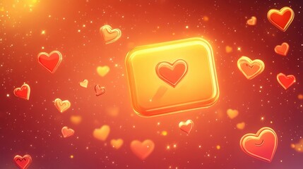 Poster - Glowing notification icon surrounded by emojis and hearts over abstract gradient background