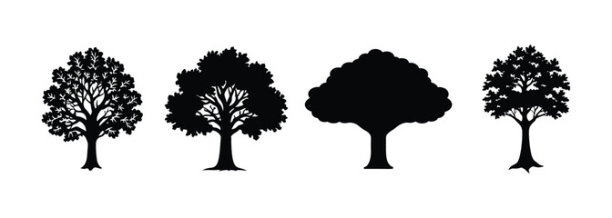 Oak tree icon, black silhouette of oak tree.