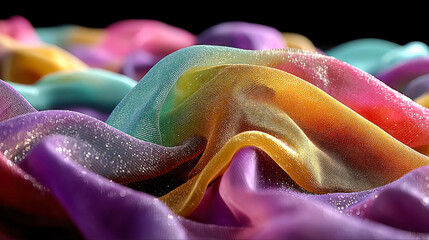 Poster - Vibrant multicolored translucent fabric in soft folds, blending rainbow shades in an abstract flow