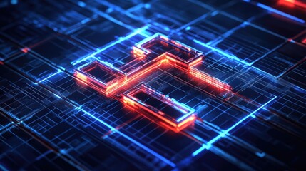Poster - Neon-colored hashtag symbol surrounded by trending topics on futuristic grid background