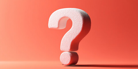 Poster - White textured question mark on coral background, symbolizing inquiry, uncertainty, or a need for answers, ideal for websites or presentations seeking engagement