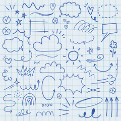 Poster - doodle set with clouds, stars, and speech bubbles. includes clouds, arrows, and stars. playful doodl