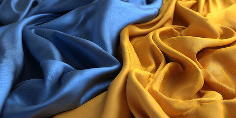 Aufkleber - Draped blue and gold fabric texture, showcasing smooth, flowing folds, symbolizing elegance, luxury and sophistication, ideal for design backgrounds