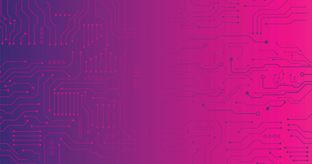 Poster - futuristic network circuit with connection path lines network in blue background banner template