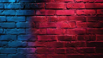 Poster - Vibrant Abstract Background of Textured Brick Wall with Red and Blue Lighting Effects for Modern Design Projects