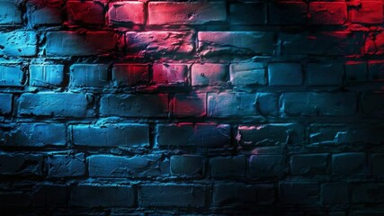 Poster - Vibrant Abstract Background of Textured Brick Wall Illuminated with Red and Blue Light