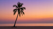 © Landscapers - Minimalist tropical beach with a lone palm tree silhouette at sunset, peaceful seascape with gradient sky in soft pastel tones.