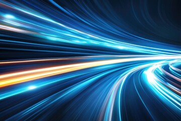 Fototapete - Glowing Blue and Orange Light Trails Abstract Digital Art