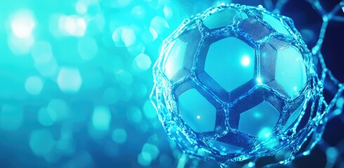 Aufkleber - glowing blue digital soccer ball in network abstract art