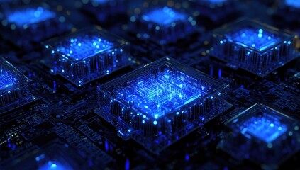 Aufkleber - glowing blue microchips abstract digital illustration