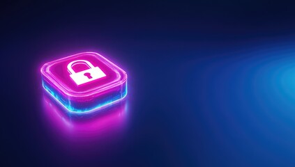 Poster - Glowing Pink and Blue Digital Padlock Icon on Dark Background