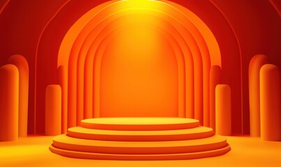 Poster - Vibrant orange stage with arches and soft lighting for presentations or performances