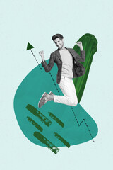 Poster - 3d sketch image vertical collage of purposeful businessman businesswoman jump arrow career development aim achievement