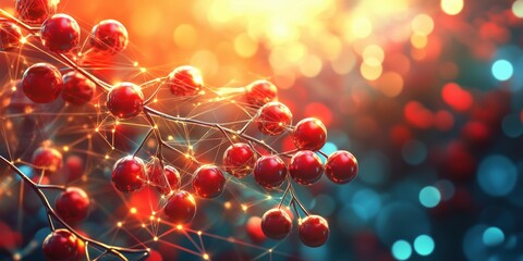 Poster - Abstract representation of red berries with glowing connections and vibrant bokeh background