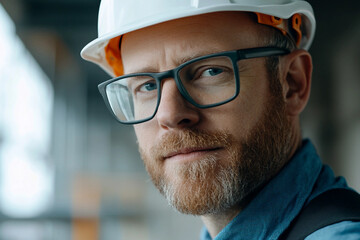 Poster - A portrait of a young man in a construction site, generative AI image