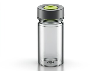 Poster - Clear glass bottle with grey lid and green seal designed for versatile storage and preservation of various items